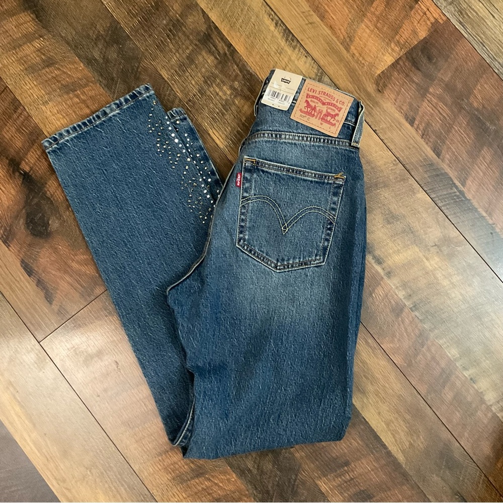 Levi’s 501 Curve Jeans Rhinestone Bottoms 25 X 30 NWT